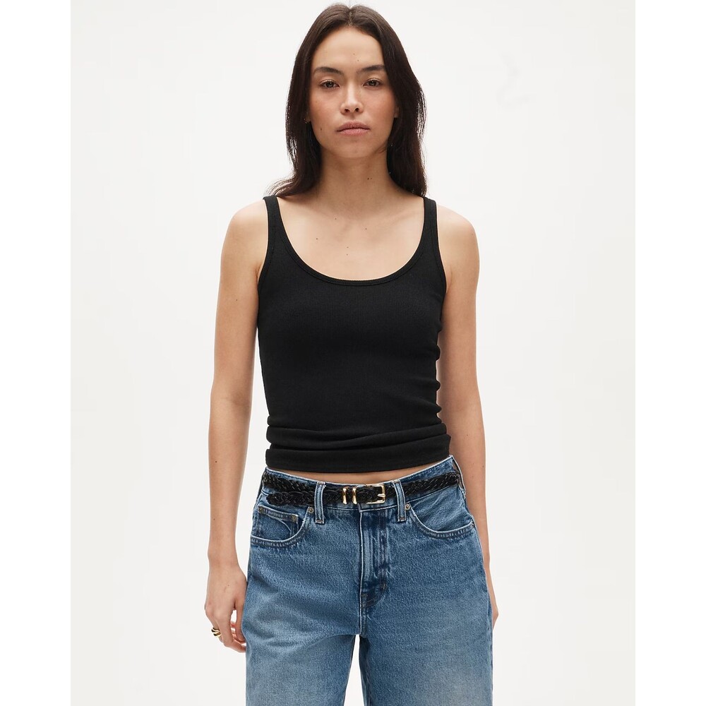 J.CREW Perfect Ribbed Scoopneck Tank Top XS Black Stretch Slim Fit NWT B46